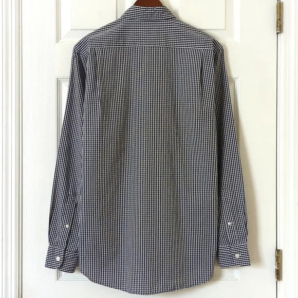 Psycho Bunny Preppy Gingham Plaid Long Sleeve Button Down Shirt Navy White M