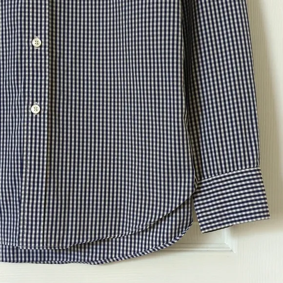 Psycho Bunny Preppy Gingham Plaid Long Sleeve Button Down Shirt Navy White M