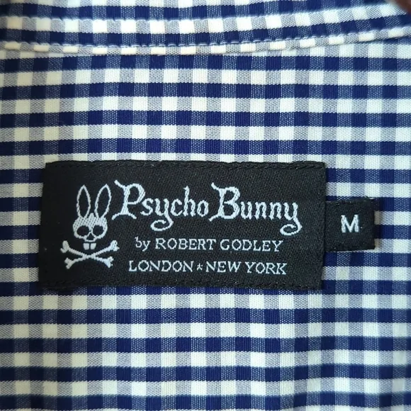Psycho Bunny Preppy Gingham Plaid Long Sleeve Button Down Shirt Navy White M