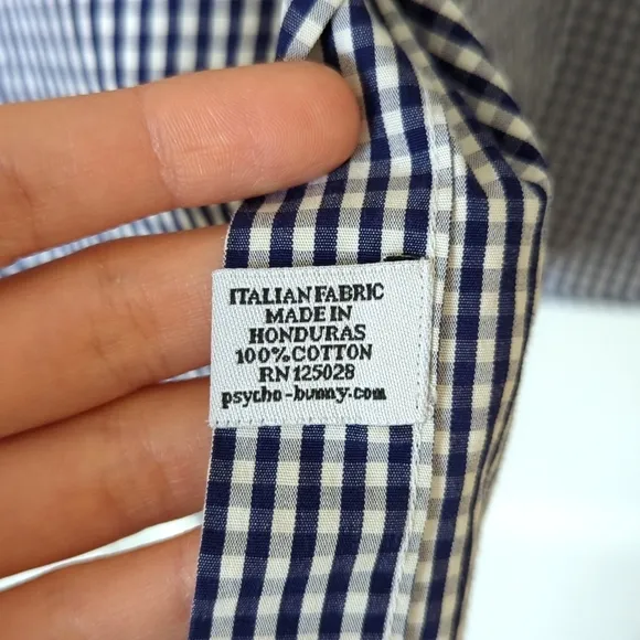 Psycho Bunny Preppy Gingham Plaid Long Sleeve Button Down Shirt Navy White M