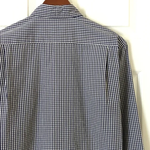 Psycho Bunny Preppy Gingham Plaid Long Sleeve Button Down Shirt Navy White M