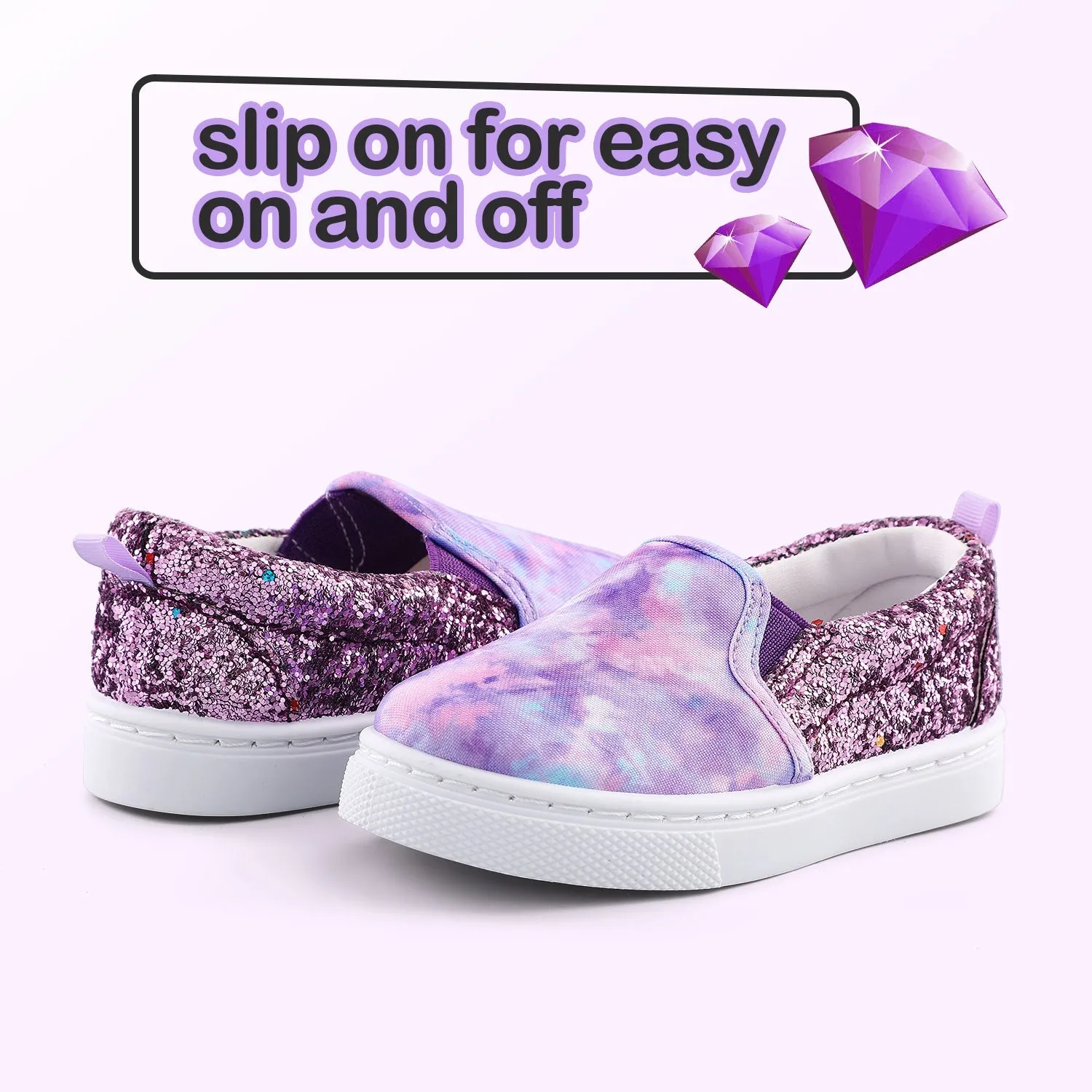 Purple Tie Dye Sequin Panel Slip-on Canvas Shoes