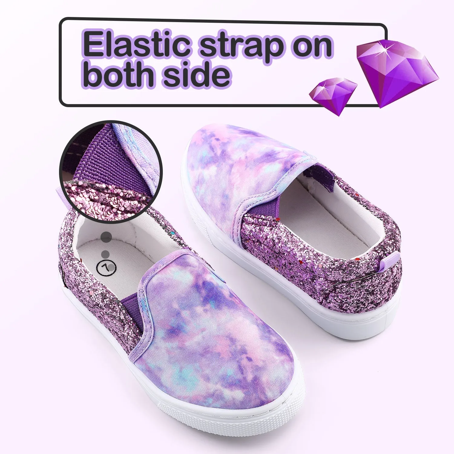 Purple Tie Dye Sequin Panel Slip-on Canvas Shoes