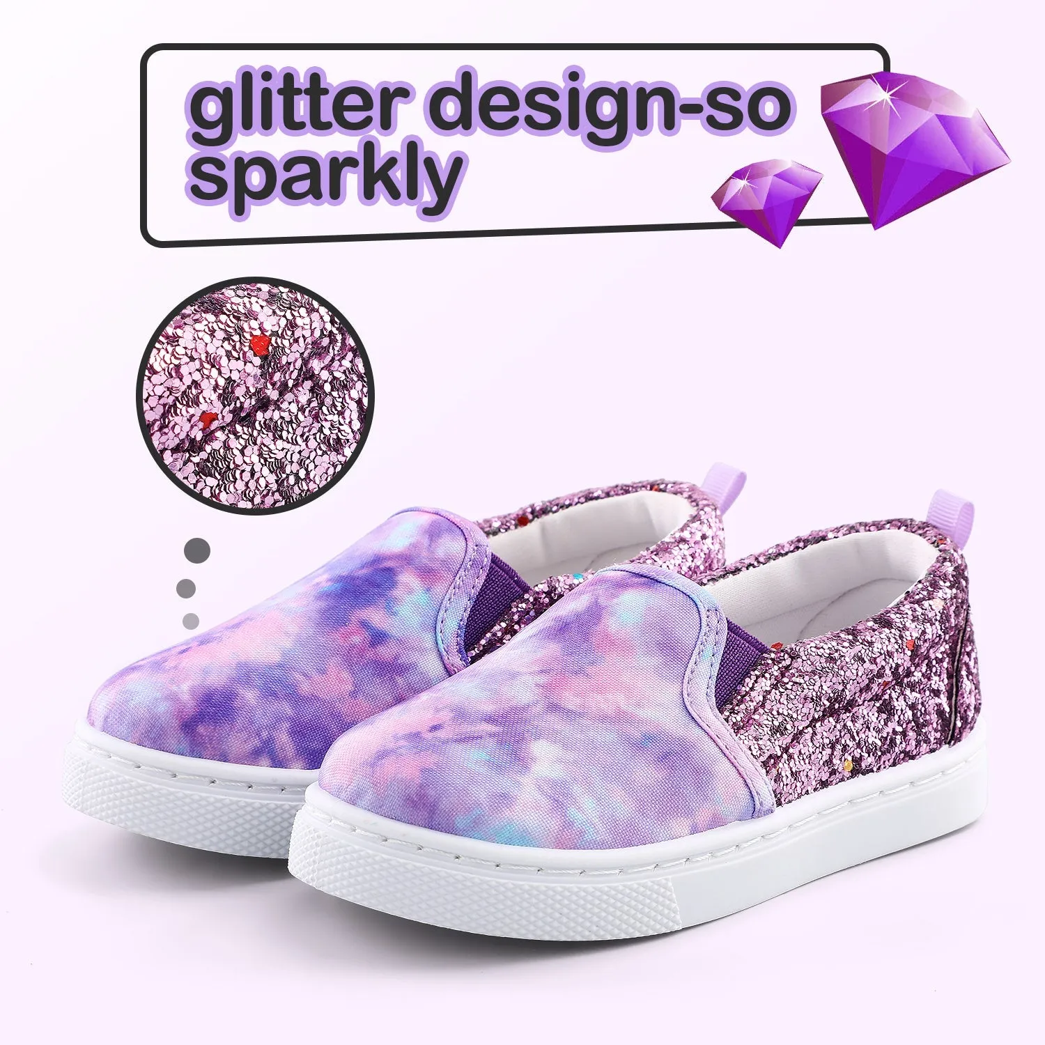 Purple Tie Dye Sequin Panel Slip-on Canvas Shoes