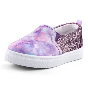 Purple Tie Dye Sequin Panel Slip-on Canvas Shoes