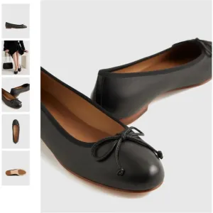 QUINCE Italian Leather Bow Ballet Flat Black Size 8