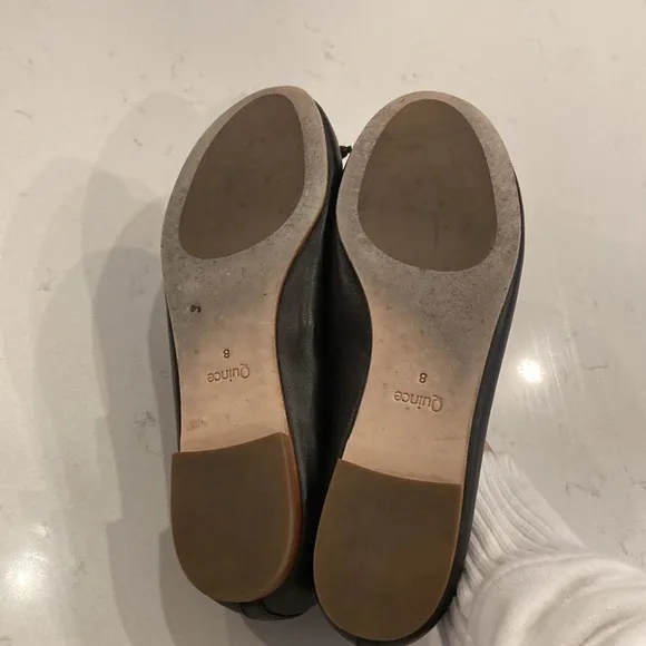 QUINCE Italian Leather Bow Ballet Flat Black Size 8