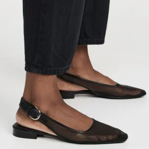 Rag &amp; Bone Astra Slingback Flats Size 7.5 Black Mesh Leather Trim NEW $328