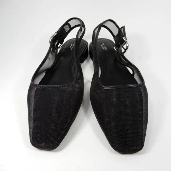 Rag &amp; Bone Astra Slingback Flats Size 7.5 Black Mesh Leather Trim NEW $328