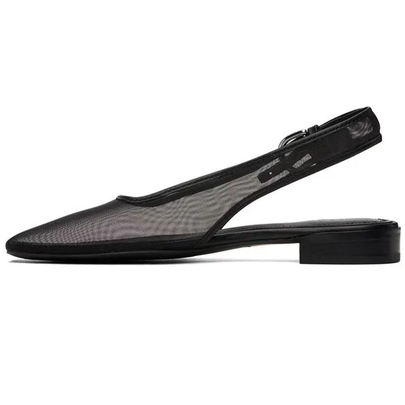 Rag &amp; Bone Astra Slingback Flats Size 7.5 Black Mesh Leather Trim NEW $328