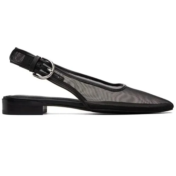 Rag &amp; Bone Astra Slingback Flats Size 7.5 Black Mesh Leather Trim NEW $328