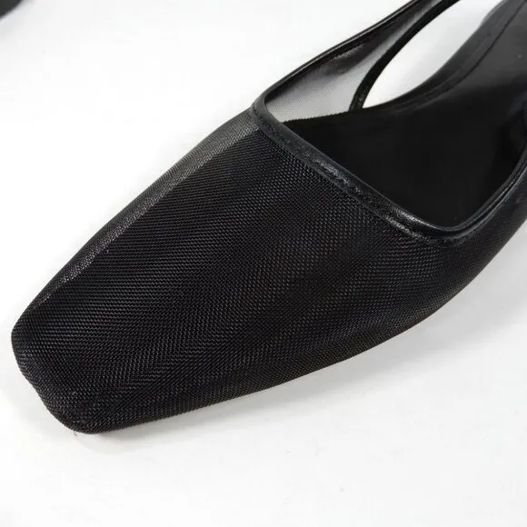 Rag &amp; Bone Astra Slingback Flats Size 7.5 Black Mesh Leather Trim NEW $328