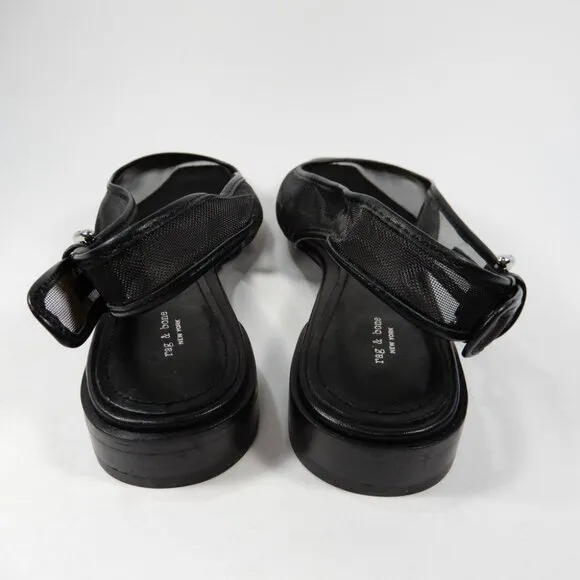 Rag &amp; Bone Astra Slingback Flats Size 7.5 Black Mesh Leather Trim NEW $328