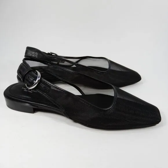 Rag &amp; Bone Astra Slingback Flats Size 7.5 Black Mesh Leather Trim NEW $328