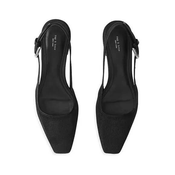 Rag &amp; Bone Astra Slingback Flats Size 7.5 Black Mesh Leather Trim NEW $328