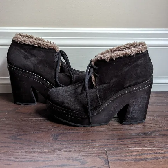 Rag &amp; Bone Black Suede Inez Shearling Desert Clog Boots