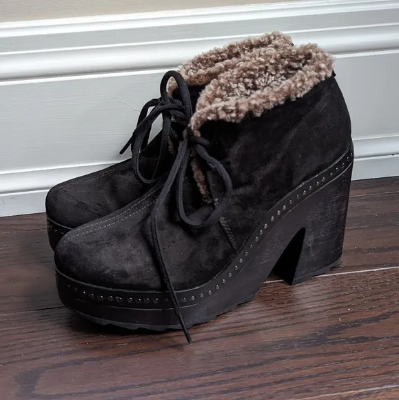 Rag &amp; Bone Black Suede Inez Shearling Desert Clog Boots