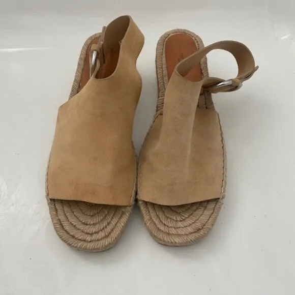 RAG &amp; BONE Calla Dune Tan Suede Buckle Wedge Sandals Sz 37 / US 7-7.5