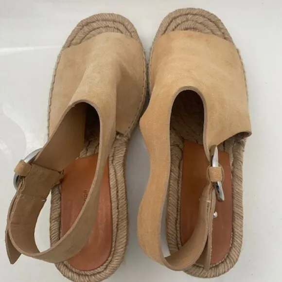 RAG &amp; BONE Calla Dune Tan Suede Buckle Wedge Sandals Sz 37 / US 7-7.5