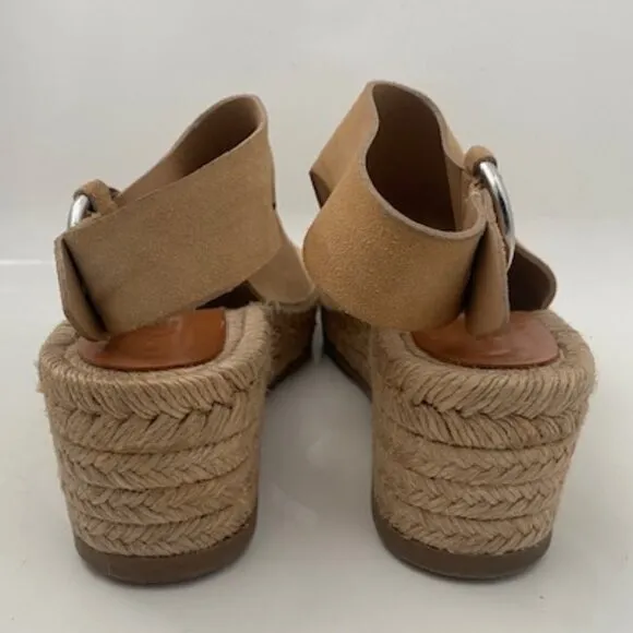 RAG &amp; BONE Calla Dune Tan Suede Buckle Wedge Sandals Sz 37 / US 7-7.5