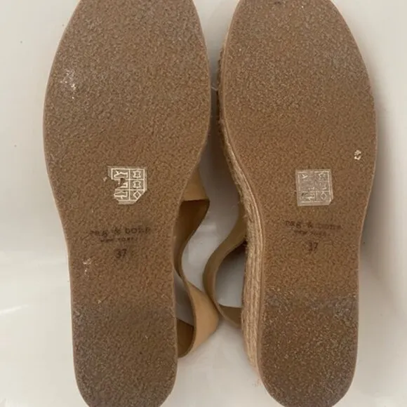 RAG &amp; BONE Calla Dune Tan Suede Buckle Wedge Sandals Sz 37 / US 7-7.5