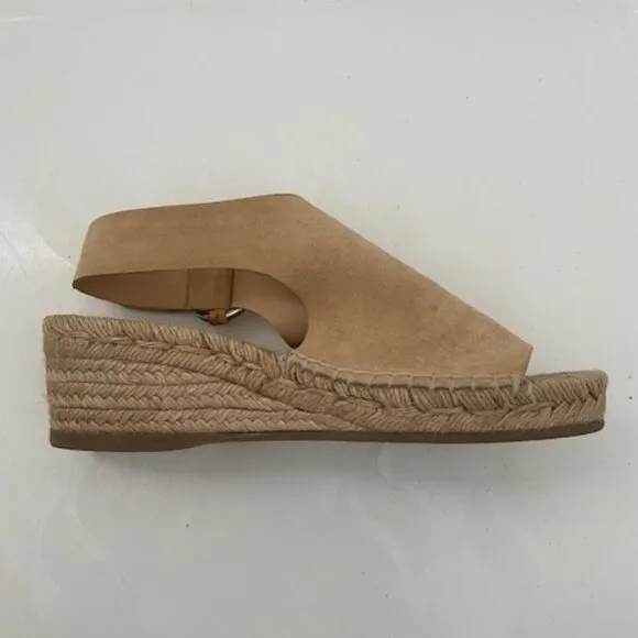 RAG &amp; BONE Calla Dune Tan Suede Buckle Wedge Sandals Sz 37 / US 7-7.5
