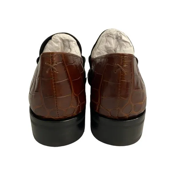 Rag &amp; Bone Canter Loafers Crocodile Leather Embossed Slip On Brown Size 36.5