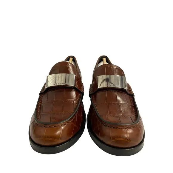 Rag &amp; Bone Canter Loafers Crocodile Leather Embossed Slip On Brown Size 36.5