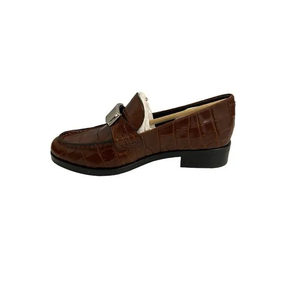 Rag &amp; Bone Canter Loafers Crocodile Leather Embossed Slip On Brown Size 36.5