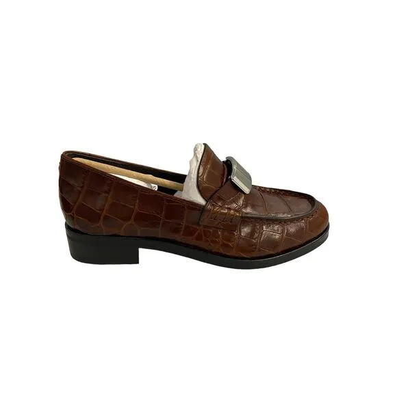 Rag &amp; Bone Canter Loafers Crocodile Leather Embossed Slip On Brown Size 36.5