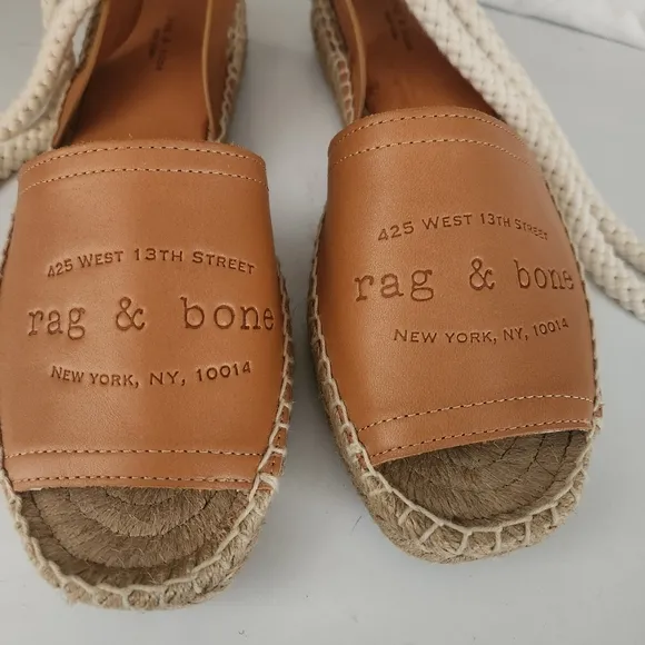 Rag and Bone Tan Sandals Size 7 (37) Estelle Espadrille Jute Braid Sole Open Toe