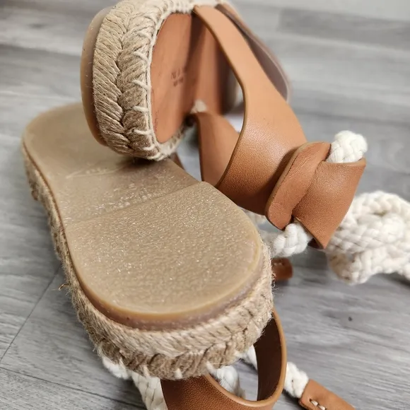 Rag and Bone Tan Sandals Size 7 (37) Estelle Espadrille Jute Braid Sole Open Toe