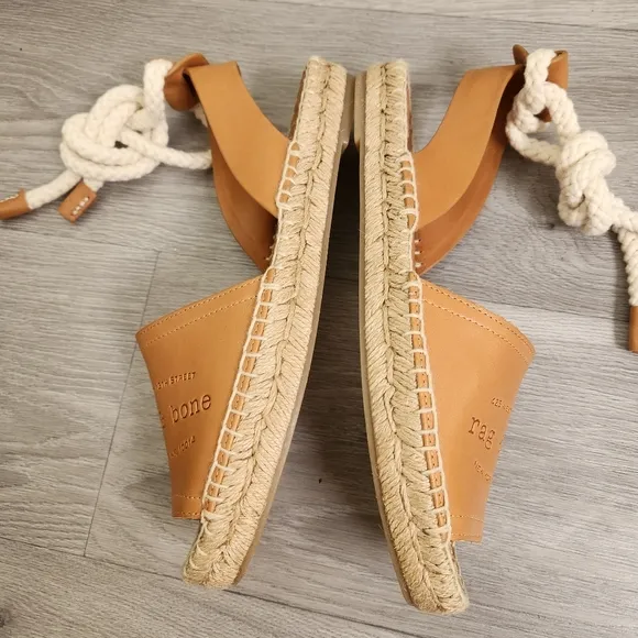 Rag and Bone Tan Sandals Size 7 (37) Estelle Espadrille Jute Braid Sole Open Toe