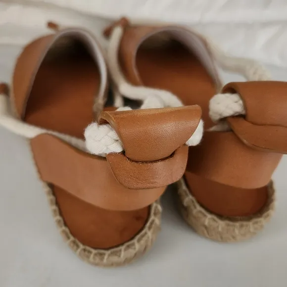 Rag and Bone Tan Sandals Size 7 (37) Estelle Espadrille Jute Braid Sole Open Toe