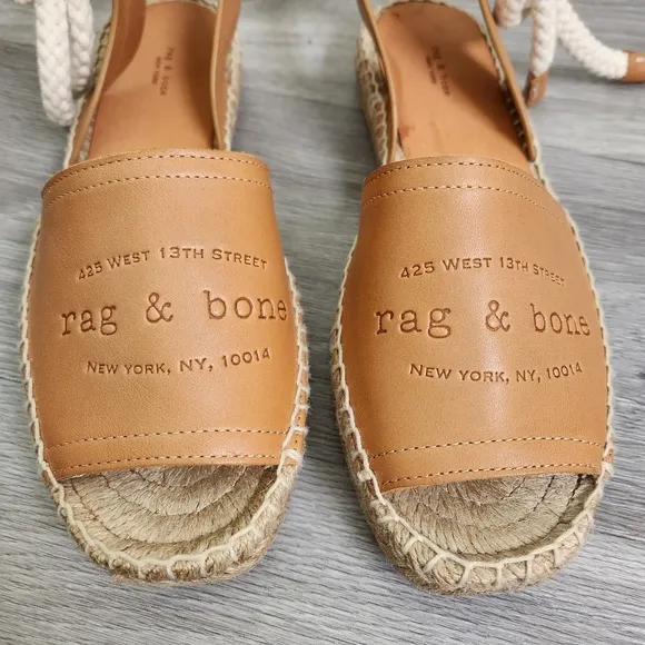 Rag and Bone Tan Sandals Size 7 (37) Estelle Espadrille Jute Braid Sole Open Toe
