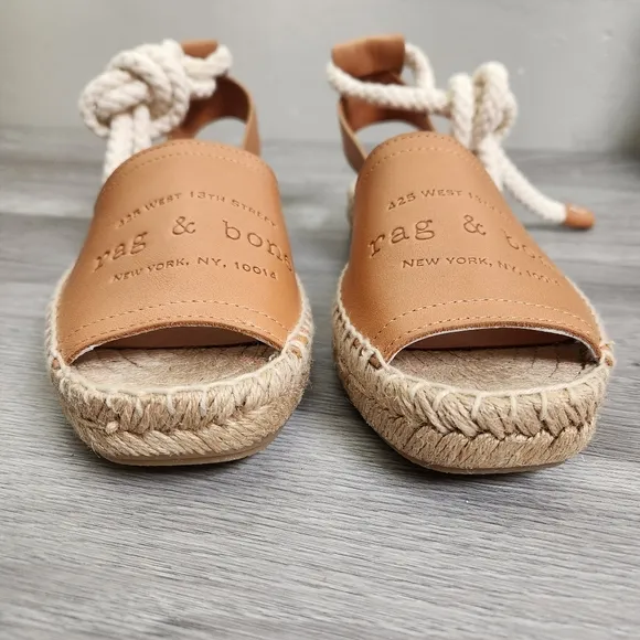 Rag and Bone Tan Sandals Size 7 (37) Estelle Espadrille Jute Braid Sole Open Toe