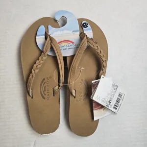 Rainbow Flirty Braidy Leather Sandals Size Womens 11 Sierra Brown Narrow Strap