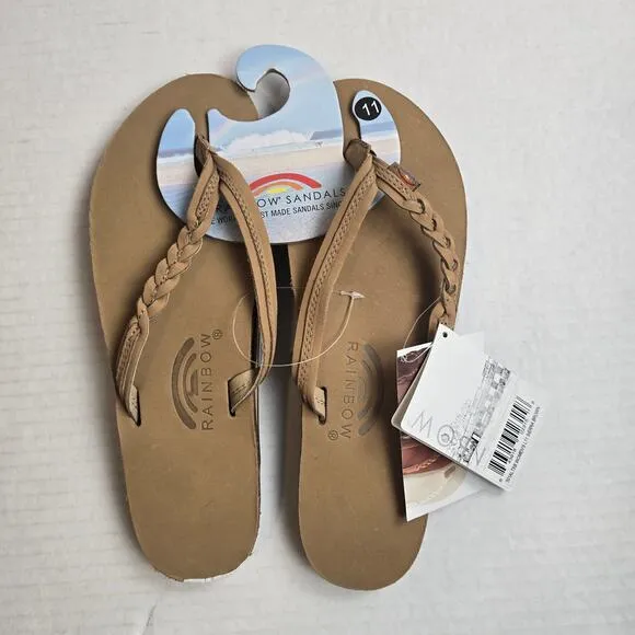 Rainbow Flirty Braidy Leather Sandals Size Womens 11 Sierra Brown Narrow Strap