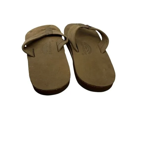 Rainbow Sandals Luxury Leather Single Layer Arch  Support Brown Mens S 7.5-8.5