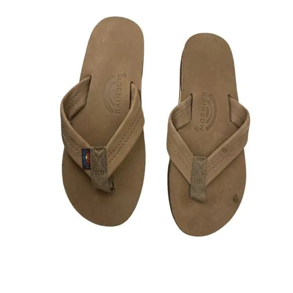 Rainbow Sandals Luxury Leather Single Layer Arch  Support Brown Mens S 7.5-8.5