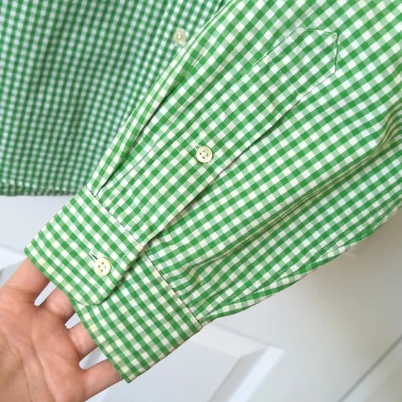 Ralph Lauren 90's Vintage Gingham Plaid Long Sleeve Button Down Shirt Green XL