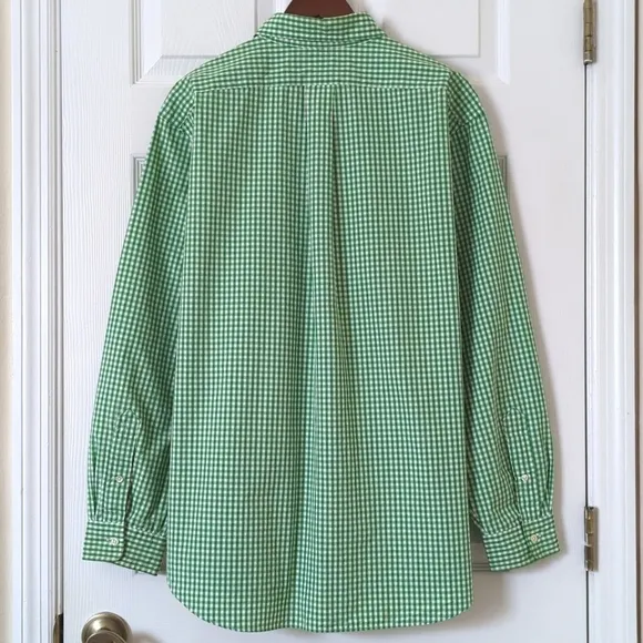 Ralph Lauren 90's Vintage Gingham Plaid Long Sleeve Button Down Shirt Green XL