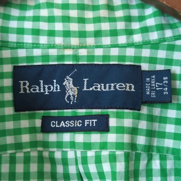 Ralph Lauren 90's Vintage Gingham Plaid Long Sleeve Button Down Shirt Green XL