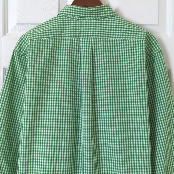 Ralph Lauren 90's Vintage Gingham Plaid Long Sleeve Button Down Shirt Green XL