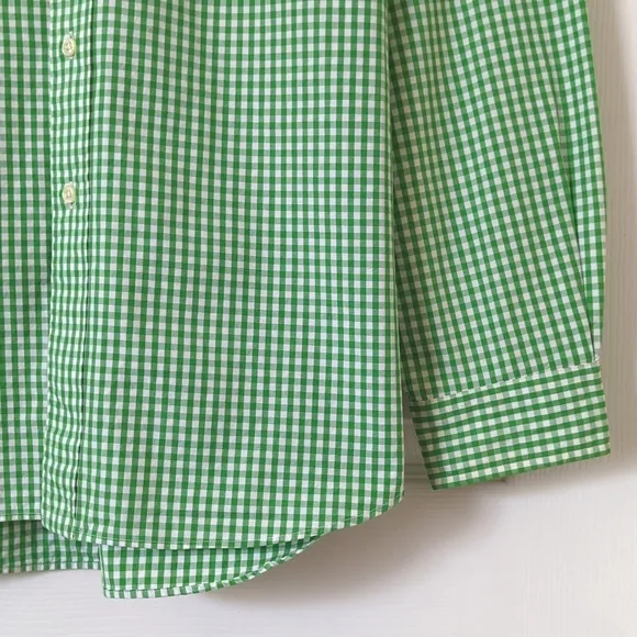Ralph Lauren 90's Vintage Gingham Plaid Long Sleeve Button Down Shirt Green XL