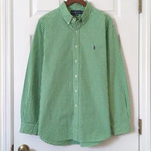 Ralph Lauren 90's Vintage Gingham Plaid Long Sleeve Button Down Shirt Green XL