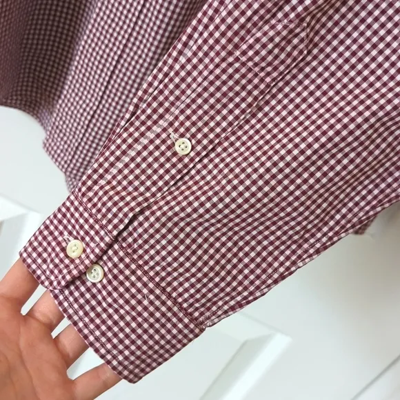 Ralph Lauren 90's Vintage Gingham Plaid Long Sleeve Button Down Shirt Maroon XL