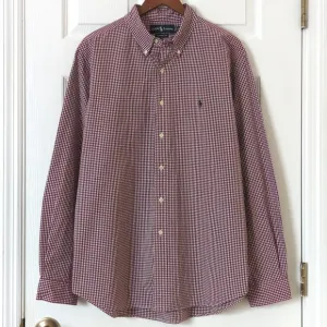 Ralph Lauren 90's Vintage Gingham Plaid Long Sleeve Button Down Shirt Maroon XL