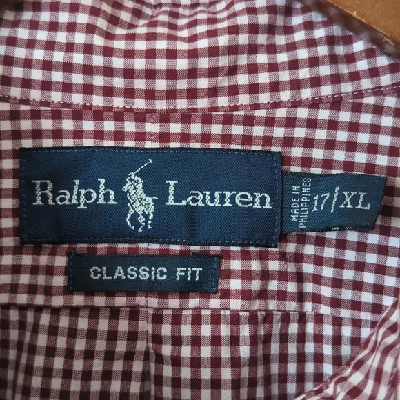 Ralph Lauren 90's Vintage Gingham Plaid Long Sleeve Button Down Shirt Maroon XL