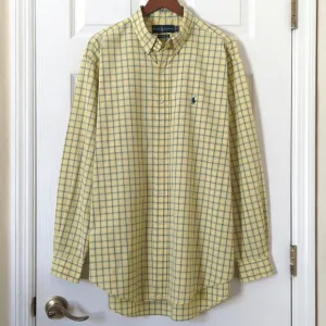 Ralph Lauren 90's Vintage Preppy Plaid Long Sleeve Button Down Shirt Yellow XL